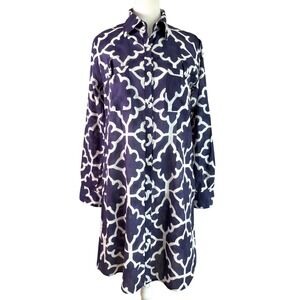 Roberta Roller Rabbit Shirt Dress Size XS Geo Print Navy White Sheer Long Sleeve